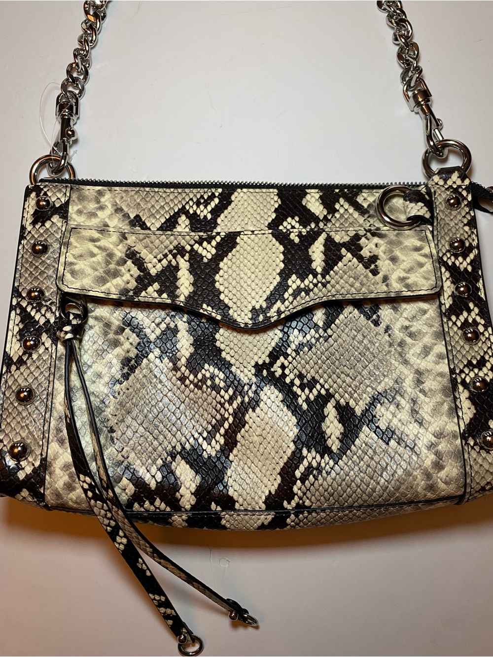 Rebecca Minkoff leather snakeskin with studs crossbody 10x7